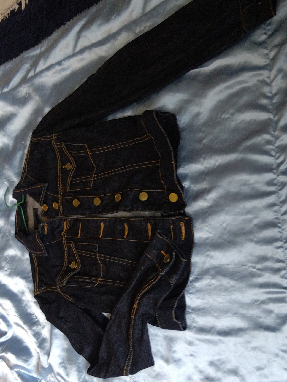 Source Unknown Dark Blue Jean Jacket with Gold Stitching